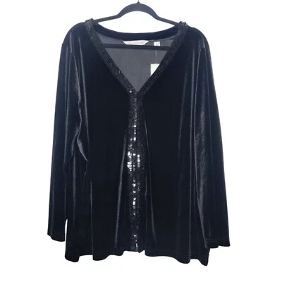 Cárdigan AVENUE Terciopelo Lentejuelas 26/28 Negro Botón Mujer Suéter Talla Grande Nuevo con Etiquetas Foto 1 de 4