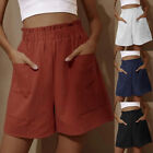 Women's Baggy High Waist Cotton Linen Shorts Ladies Solid Wide Leg Solid Pants !