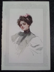 Victorian Women Pink Bow Harrison Fisher 1908 Original Print - Picture 1 of 1