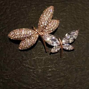 2.5Ct Marquise Simulated Diamond Double Butterfly Brooch Pin14k Rose Gold Plated - Picture 1 of 10