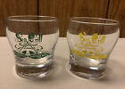 2 Vtg Sea Grill Restaurant And Lounge Yellow And Green Short Glass Cups 3.125”