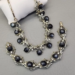 Juego de pulsera collar vintage termoestable Moonglow gris tono oro 16,5" - Imagen 1 de 18