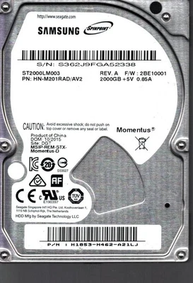 ST2000LM003 P/N: HN-M201RAD/AV2 S/N: S362J SAMSUNG 2TB CHINA OCT 2015 - Image 1 of 2