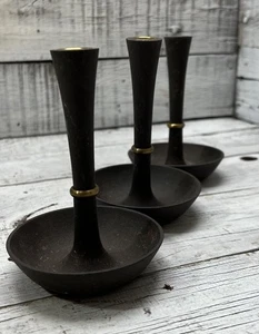 Juego de 3 candelabros de hierro fundido vintage Dansk Dinamarca Jens Quistgaard JHQ 🖤 - Imagen 1 de 19