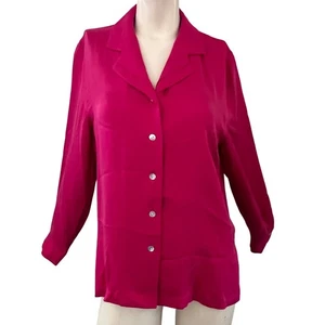 K Arnold Silk Fuchsia Button Up Collared Long Sleeve Shirt Womens M Office Hol - Picture 1 of 7