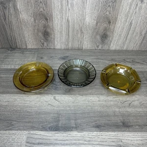 Vintage Yellow Amber Glass Collector Ash Tray Lot Of 3 - Picture 1 of 11