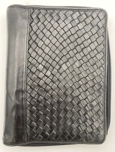 Vintage FRANKLIN COVEY Black Woven Genuine Leather Planner Binder 8"x10" 7 Ring - Picture 1 of 4