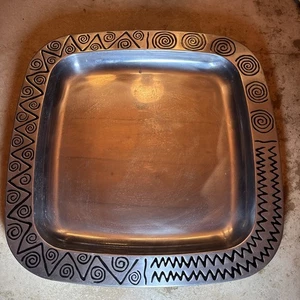 Wilton Armetale Pewter Reggae 14" Square Serving Dinner Plate Geometric Designs  - Picture 1 of 6