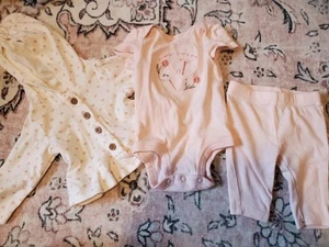Carters Baby Girl Newborn 3 Peice Set Flower Outfit Pants Shirt Jacket NB - Picture 1 of 3