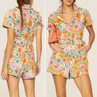 Show Me Your MuMu Outlaw Mameluco Floral Denim Cinturón Retro Festival Pantalones Cortos Talla 2X Foto 1 de 4