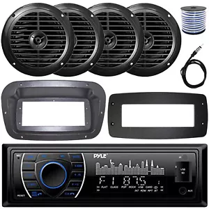 Pyle Single-DIN Marine Stereo W/Kit + Adapter Plate, 4x 6.5'' 120W Max Speakers - Picture 1 of 7