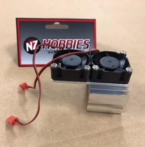 NZHOBBIES Aluminium Motorkühlkörper + Doppellüfter für Traxxas Slash 4X4 SILBER - Bild 1 von 4