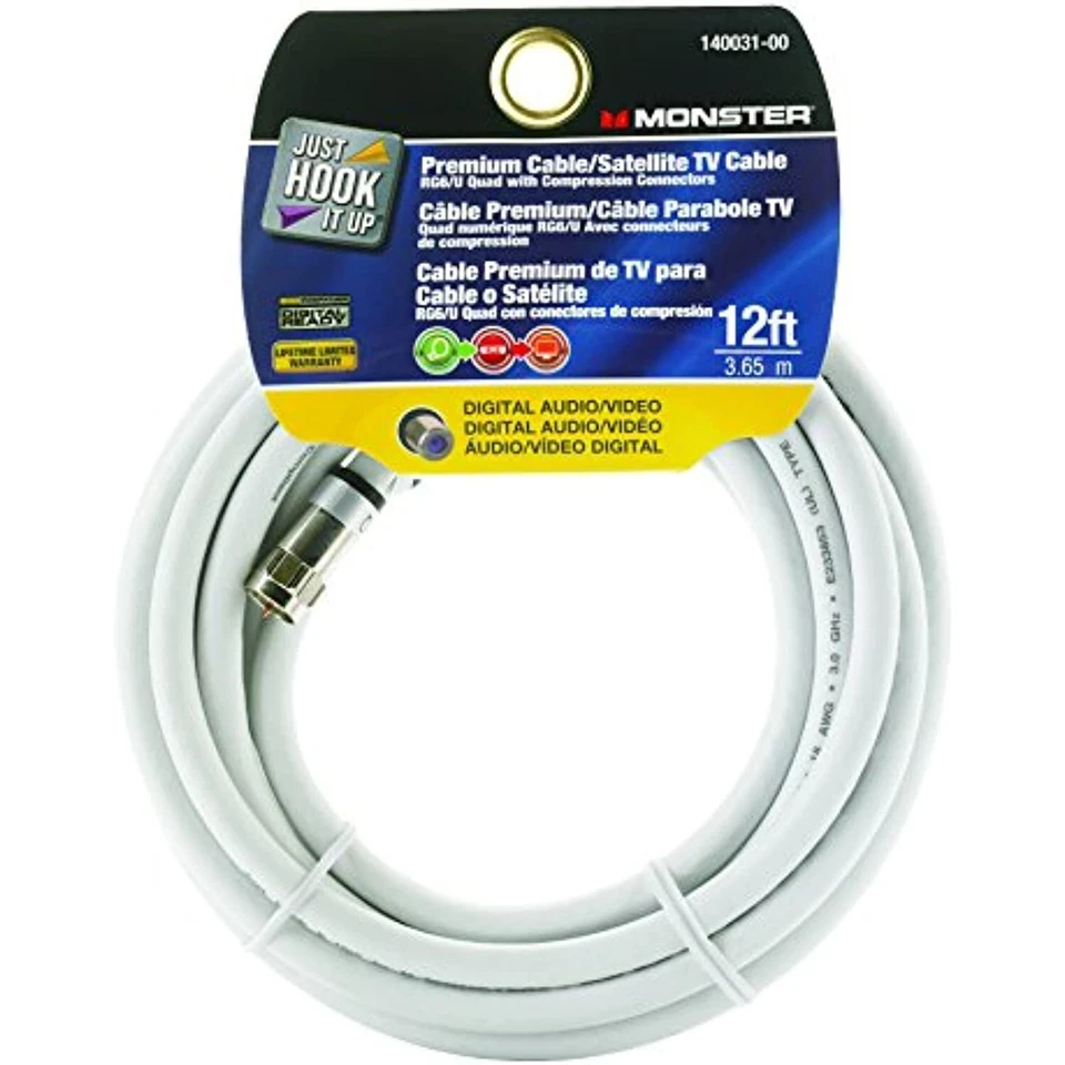 Monster Cable Video Coaxial Cable Digital 75 Ohm 12 ' Carded - Image 1 of 1