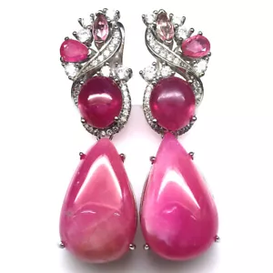 Pendientes De Rubí Rosa Rojo, Turmalina Y Circón En Plata 925 Y Oro Blanco - Imagen 1 de 4