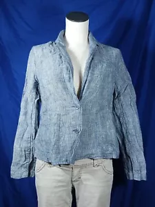Eileen Fisher Chambray Jacke Blazer Eisenbahn gestreift 100% Leinen Damen Small - Bild 1 von 7