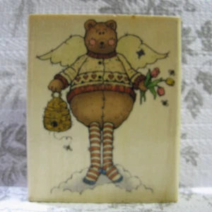 Sandi Gore Evans Rubber Stamp Teddy Angel Beehive 1997 Uptown K25084 Folk Art - Picture 1 of 6