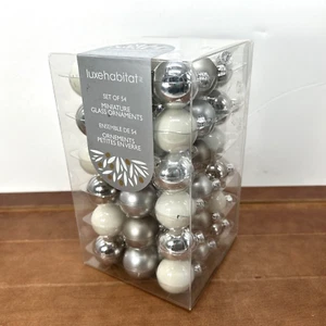 Luxe Habitat, Set of 54 Miniature Christmas Glass Ornaments, White & Silver - Picture 1 of 5