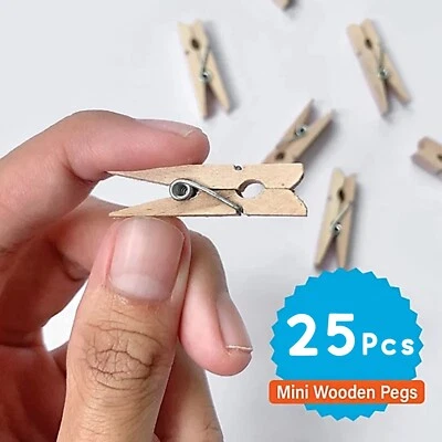 25 PCS Wooden Pegs,Craft Clips Pegs Wood Clothespins for Clothes, Photos clips - Image 1 of 4