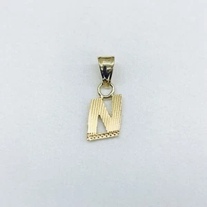 21k Yellow Gold Letter N Initial Alphabet Diamond Cut Pendant Charm - Picture 1 of 6