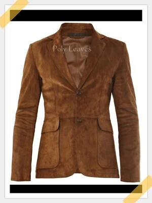 Brown Leather Blazer Men Pure Suede Coat Jacket 2 Button Size S to 4XL New - Image 1 of 3