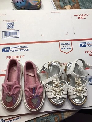 Toddler Girl Size 5 Falls Creek Kids Pink Bunny And White Sandal Hardly Worn - Image 1 of 2