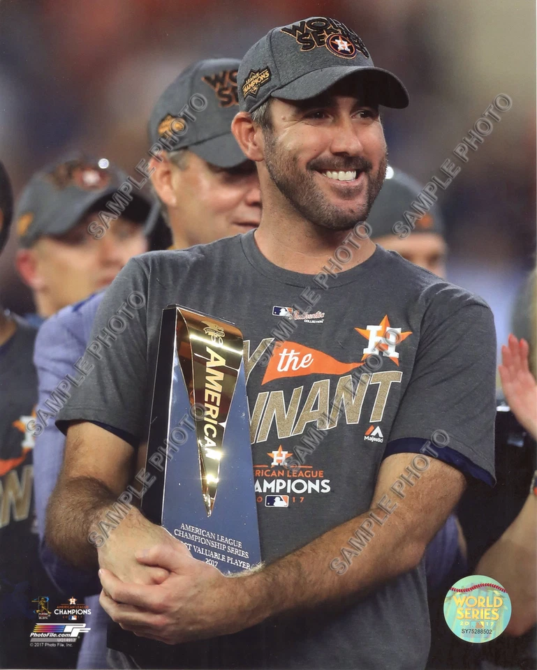 Justin Verlander 2017 ALCS MVP Trophy Houston Astros Authentic 8x10 Photo - Image 1 of 1