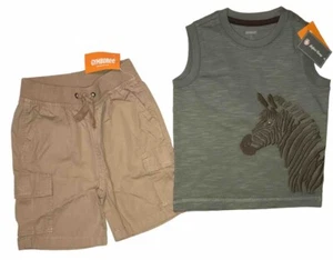 Gymboree Boys Size 2T Safari Camp Zebra Sleeveless Top Khaki Cargo Shorts New - Picture 1 of 10