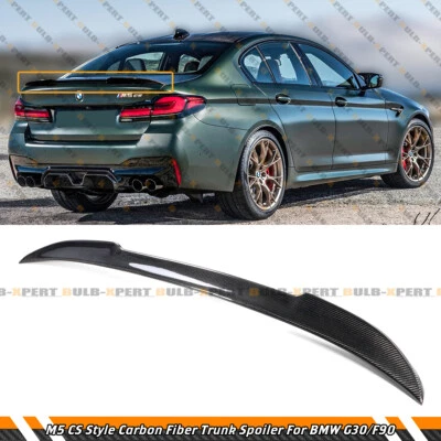 CS STYLE CARBON FIBER TRUNK SPOILER WING FOR 2017-2023 BMW G30 530i 540i F90 M5 - Image 1 of 4
