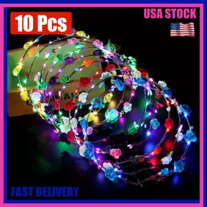 10Pcs LED Flower Crown Adjustable Flower Wreath Headband Headdress Kids Gifts - Picture 1 of 15