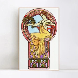 Framed Canvas Giclee Print Seated Woman#55 by Alphonse Mucha Wall Art Home Decor - Picture 1 of 17