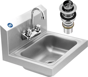 Stainless Steel Hand Sink, NSF Wall Mount Commercial Hand Washing Sink with Stra - Picture 1 of 9