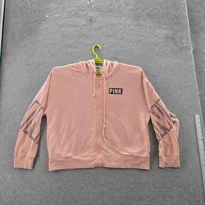 ROSA Victoria's Secret Mujer Sudadera con Capucha L Logo Cremallera Manga Larga Foto 1 de 4