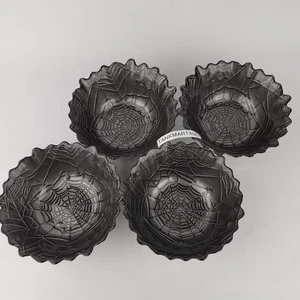 Akcam Glass Spider Web Spiderweb Shape Candy Dessert Bowls Black Halloween 4 Set - Picture 1 of 13