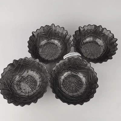 Akcam Glass Spider Web Spiderweb Shape Candy Dessert Bowls Black Halloween 4 Set - Image 1 of 4