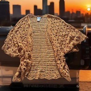Jessica London Crochet Sweater Wrap Cardigan Pumpkin Orange Size 2XL or 28 Fall - Picture 1 of 14