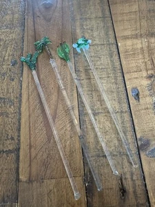 Pier 1 Palm Cactus Turtle Swizzle Sticks Agitadores de Bebidas de Vidrio Juego Mixto de 4 - Imagen 1 de 13