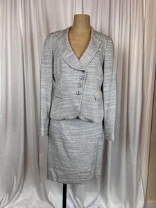 Armani Collezioni Set Tuta Blu e Bianco Tweed Misto Cotone Giacca Gonna TG 48 IT - Foto 1 di 17