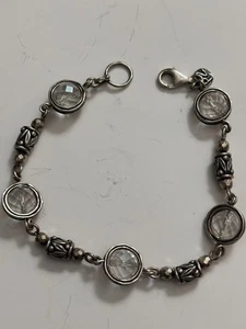 DESIGNER PZ ISRAEL STERLINGSILBER NATÜRLICHER KLARER QUARZ TENNIS-GLIEDERARMBAND 7,5 - Bild 1 von 6