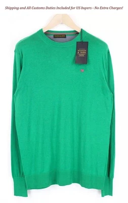 SCOTCH & SODA Men's Jumper ~L Wool Blend Tight-Knit Sweater Green Embroidered - Image 1 of 4