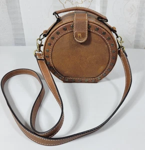 VTG Small Round Studded Leather Crossbody Purse 6" x 4" New Strap - Picture 1 of 15