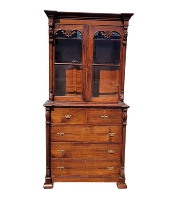 Gabinete estantería secretaria de palo de rosa macizo del siglo XIX hecho a mano NY compartimento oculto Foto 1 de 4