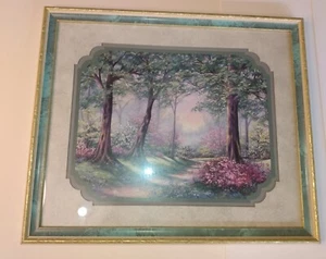 Retro Kunstwerk des Schmutzweges in einem schönen Wald dreifach verfilzt und glasgerahmt - Bild 1 von 12