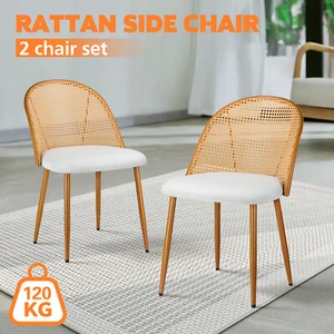 ACA Dining Chairs Rattan Back Seat Kitchen Living Room Side Chair White Set of 2 - Picture 1 of 7