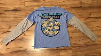 Camisa de manga larga Toy Story Blue Aliens Invading Space para niño talla grande usada en excelente estado ~ GUAU Foto 1 de 4