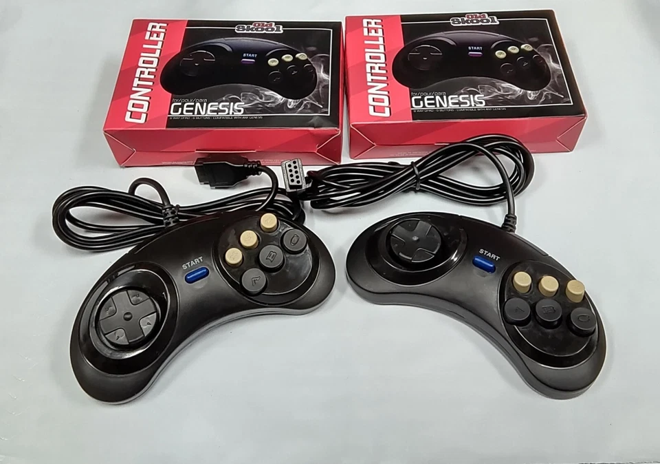 2 x Old Skool 6 Button Controllers Compatible with SEGA Genesis 1 / 2 / 3 - Image 1 of 1