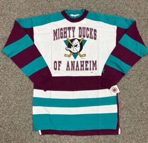 Brand New Vintage Mighty Ducks Logo Athletic Striped Sweatshirt Size M - Picture 1 of 5