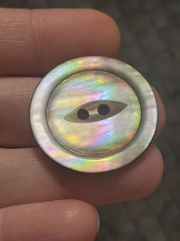 Large 1-3/16" Antique Carved 2 Hole Smokey Iridescent Mother Of Pearl Button Cover