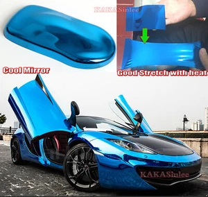 50FT Blue Stretchable Entire Car Mirror Chrome Vinyl Wrap Sticker Air Release AX - Foto 1 di 8