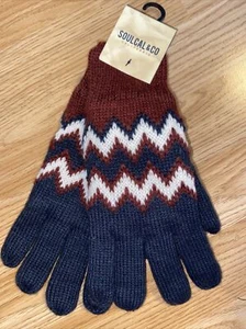 SoulCal&Co New Mens Blue/White/Burgundy Adult Knitted Gloves RRP £16 - Picture 1 of 3