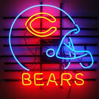 Chicago Bears Helmet Man Cave 20"x16" Neon Light Sign Lamp Beer Bar Wall Decor - Image 1 of 4